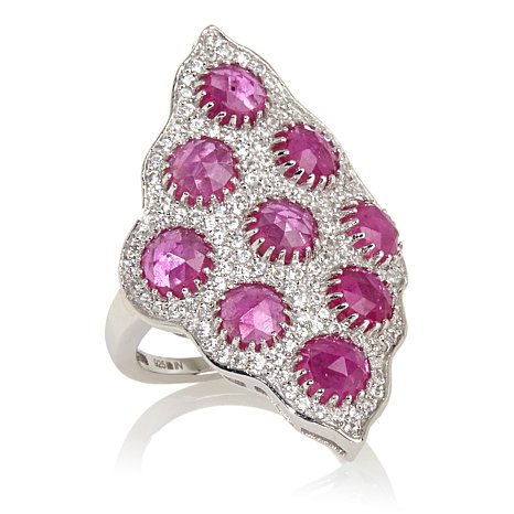 Sterling Silver Ring With 9 Hot Pink Gemstone