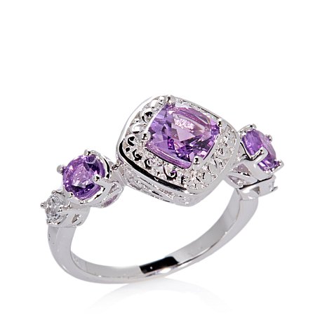 Genuine 925 Silver Ring With Purple Gemstones