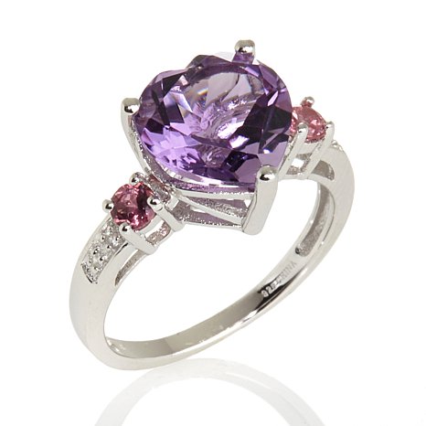 Genuine Sterling Silver Ring With Purple Cubic Zirconia Stone