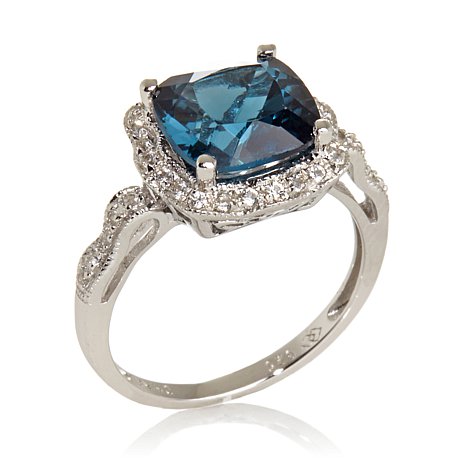 Genuine Sterling Silver Ring With Blue Cubic Zirconia Stone