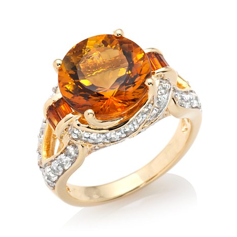 Genuine Sterling Silver Ring With Orange Cubic Zirconia Stone