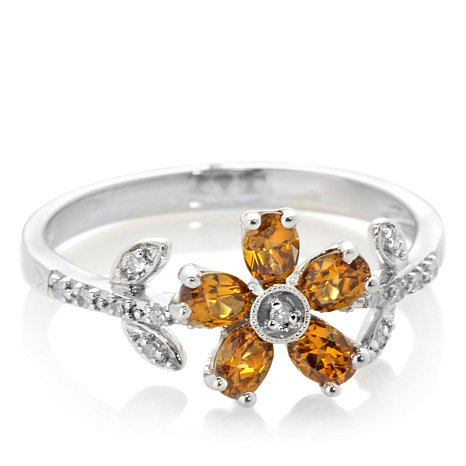 Real Sterling Silver Flower Ring With Cubic Zirconia Stones