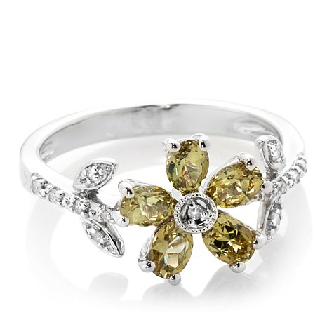 Real Sterling Silver Flower Ring With Cubic Zirconia Stones