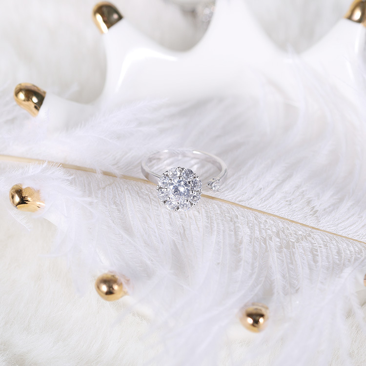 Adjustable Silver Ring with Rotating CZ Stone