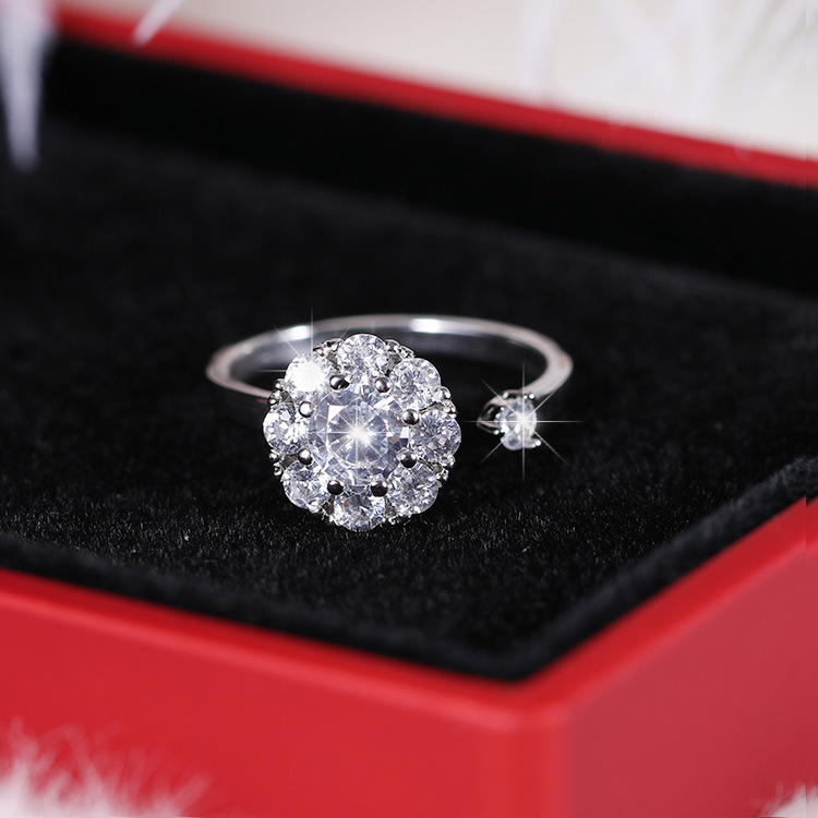 Adjustable Silver Ring with Rotating CZ Stone