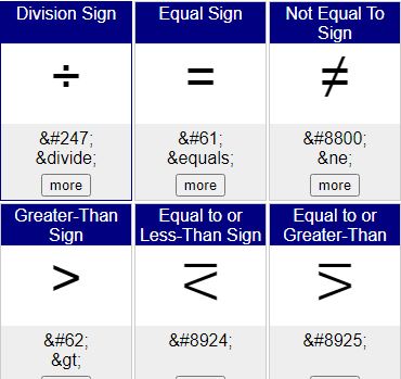 Math Symbols, Signs and Explanations / Division slash ∫ Integral ≥ Big than  or equal / Slash ; Semicolon % Percentage & Ampersand…