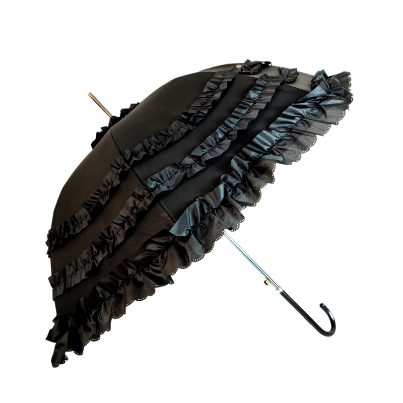 anti uv 3 frill princess umbrella wedding bridal parasol black
