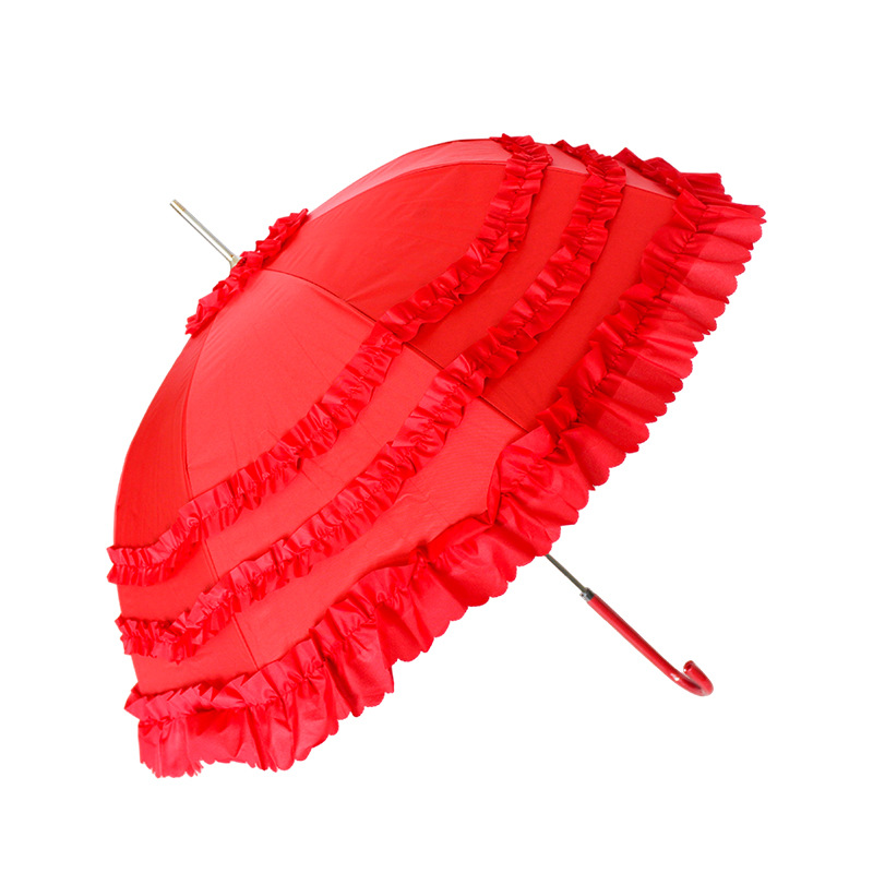 anti uv 3 frill princess umbrella wedding bridal parasol red