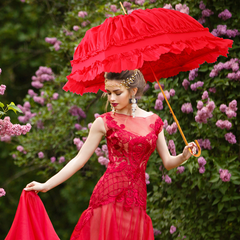 Red dome princess cosplay Lace Umbrella