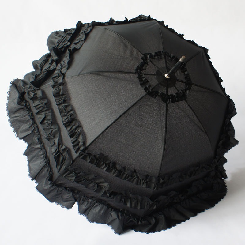 Black Umbrella with 3 Frills Ruffles Lolita Cosplay