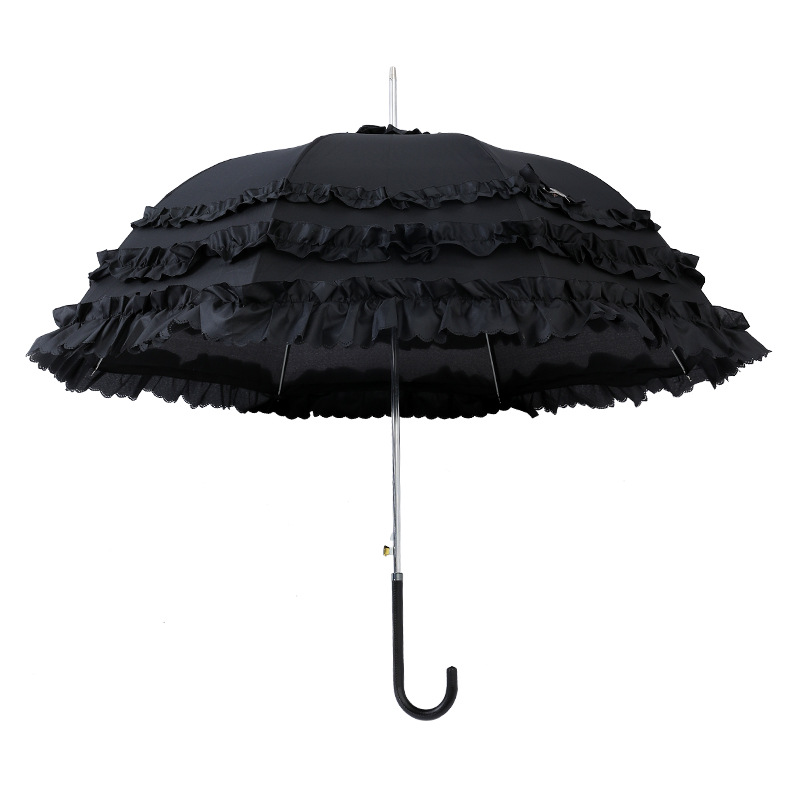 Black Umbrella with 3 Frills Ruffles Lolita Cosplay