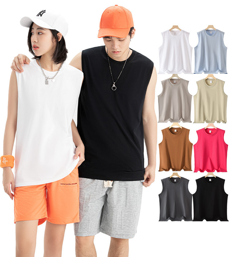 pure 100% combed cotton sleeveless T-shirt men's women's tank top crew neck pure 100% combed cotton sleeveless T-shirt men's women's tank top crew neck
