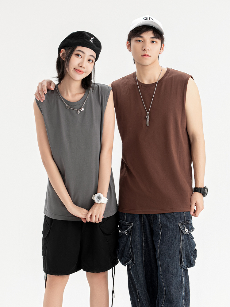 pure 100% combed cotton sleeveless T-shirt men's women's tank top crew neck pure 100% combed cotton sleeveless T-shirt men's women's tank top crew neck