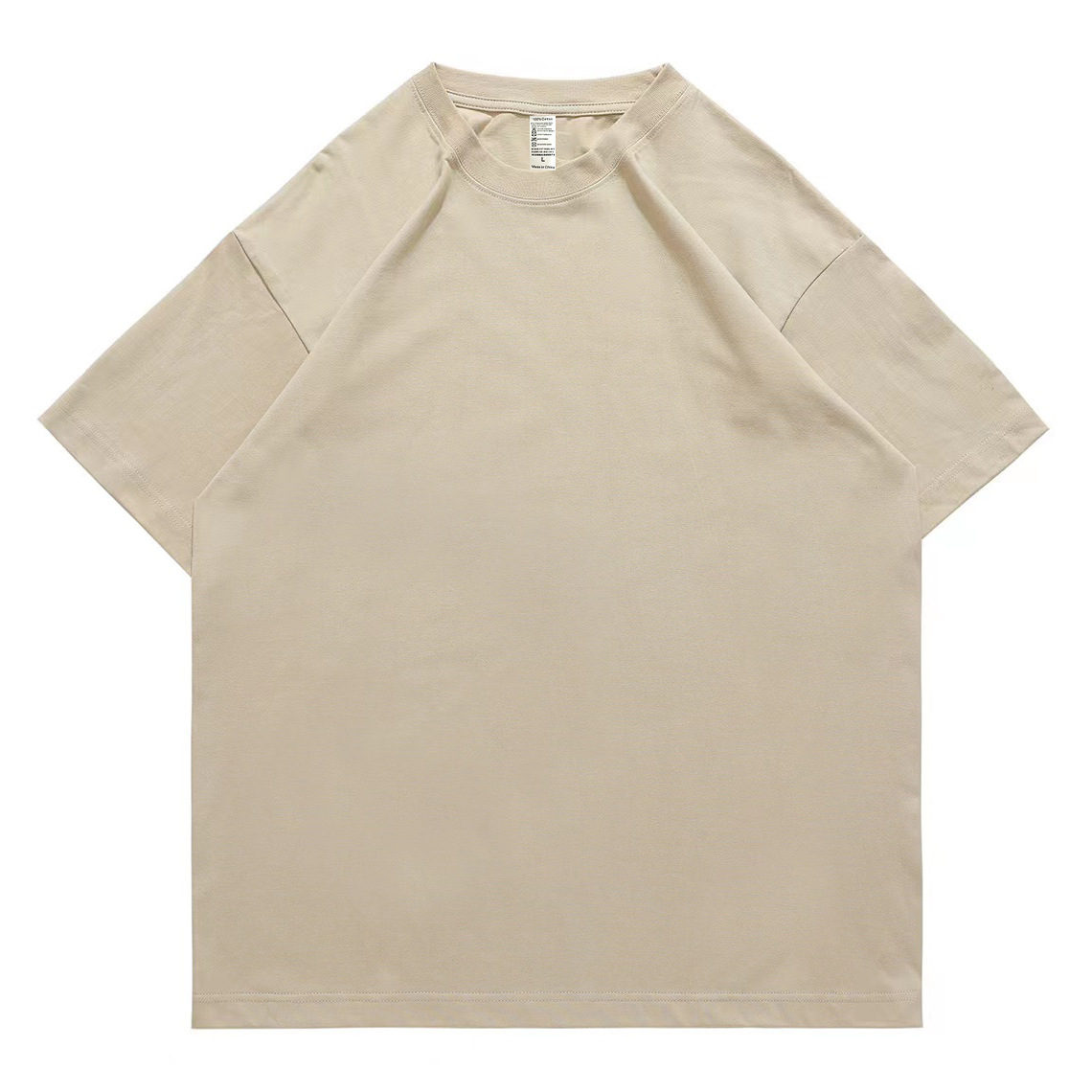 pure 100% cotton T-shirt oversized drop shoulder heavyweight Khaki pure 100% cotton T-shirt oversized drop shoulder heavyweight Khaki