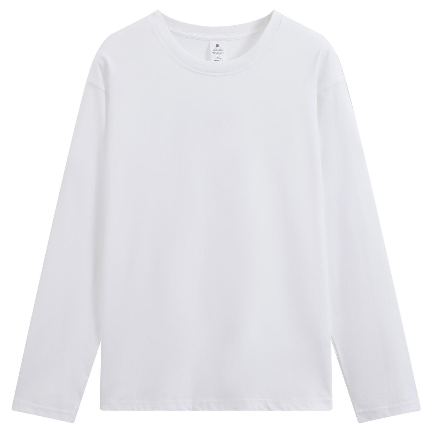 pure 100% combed cotton T-shirt long sleeve crew neck white pure 100% combed cotton T-shirt long sleeve crew neck white