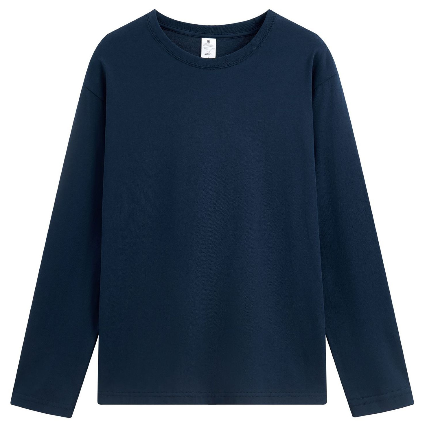 pure 100% combed cotton T-shirt long sleeve crew neck navy blue pure 100% combed cotton T-shirt long sleeve crew neck navy blue