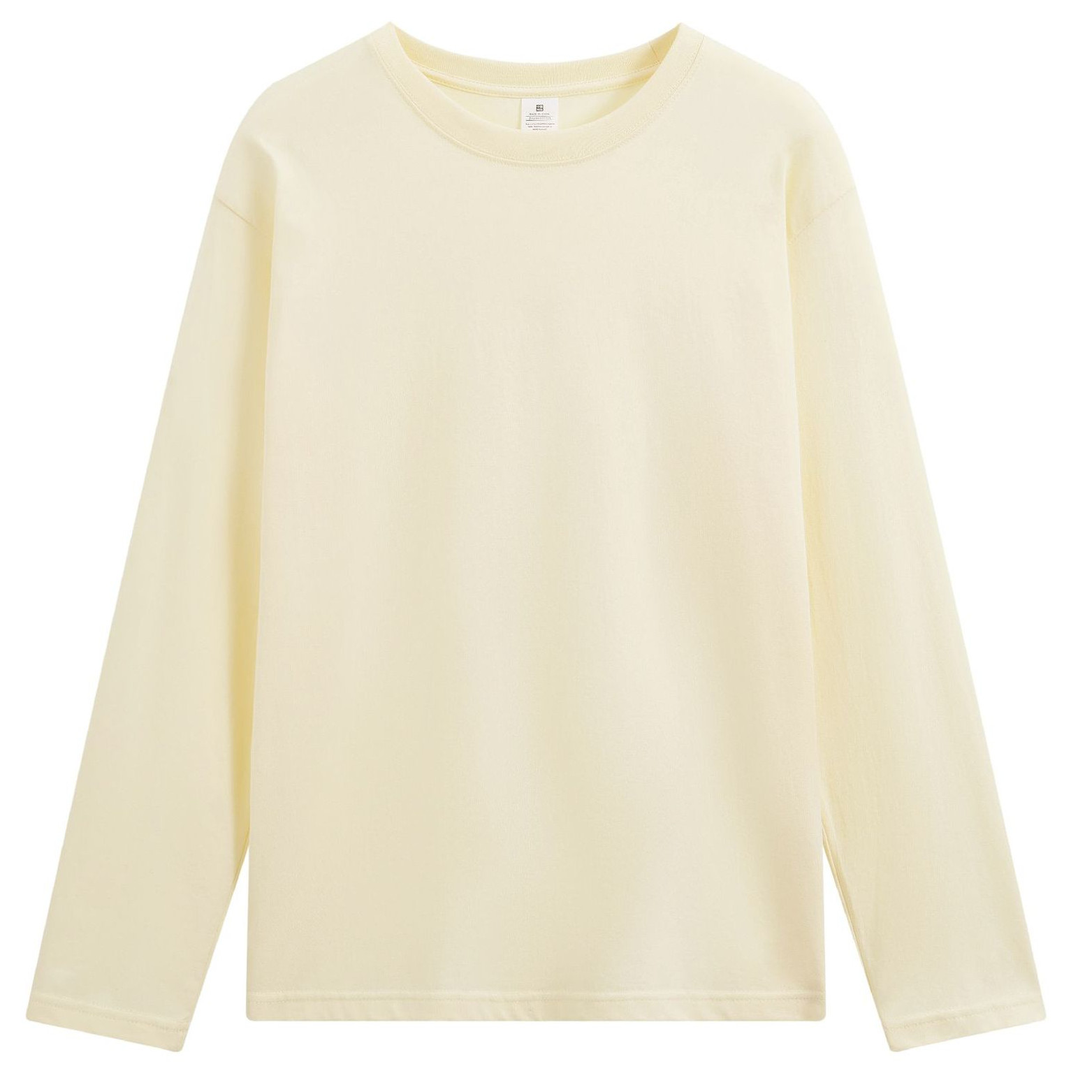 pure 100% combed cotton T-shirt long sleeve crew neck beige pure 100% combed cotton T-shirt long sleeve crew neck beige