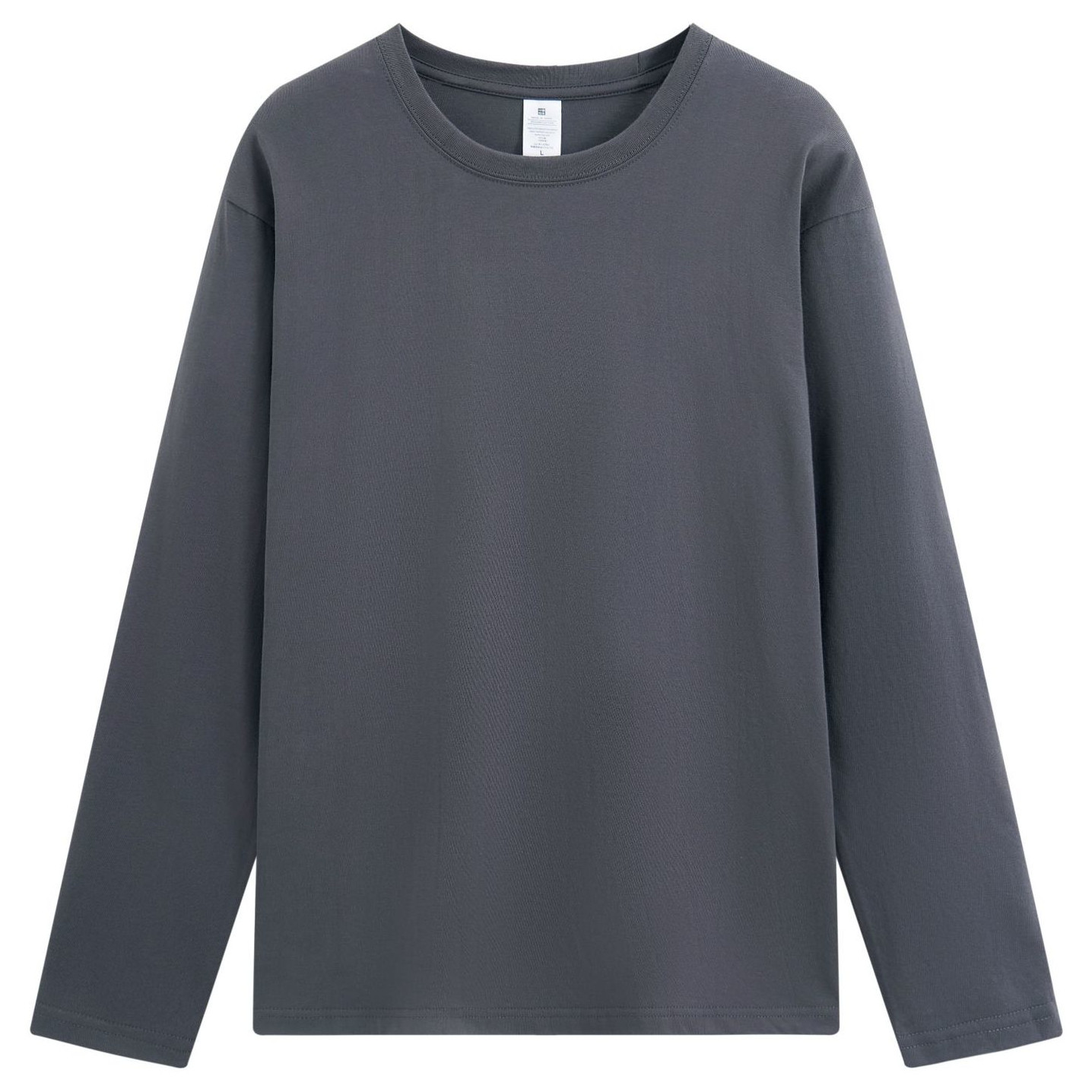 pure 100% combed cotton T-shirt long sleeve crew neck dark gray pure 100% combed cotton T-shirt long sleeve crew neck dark gray