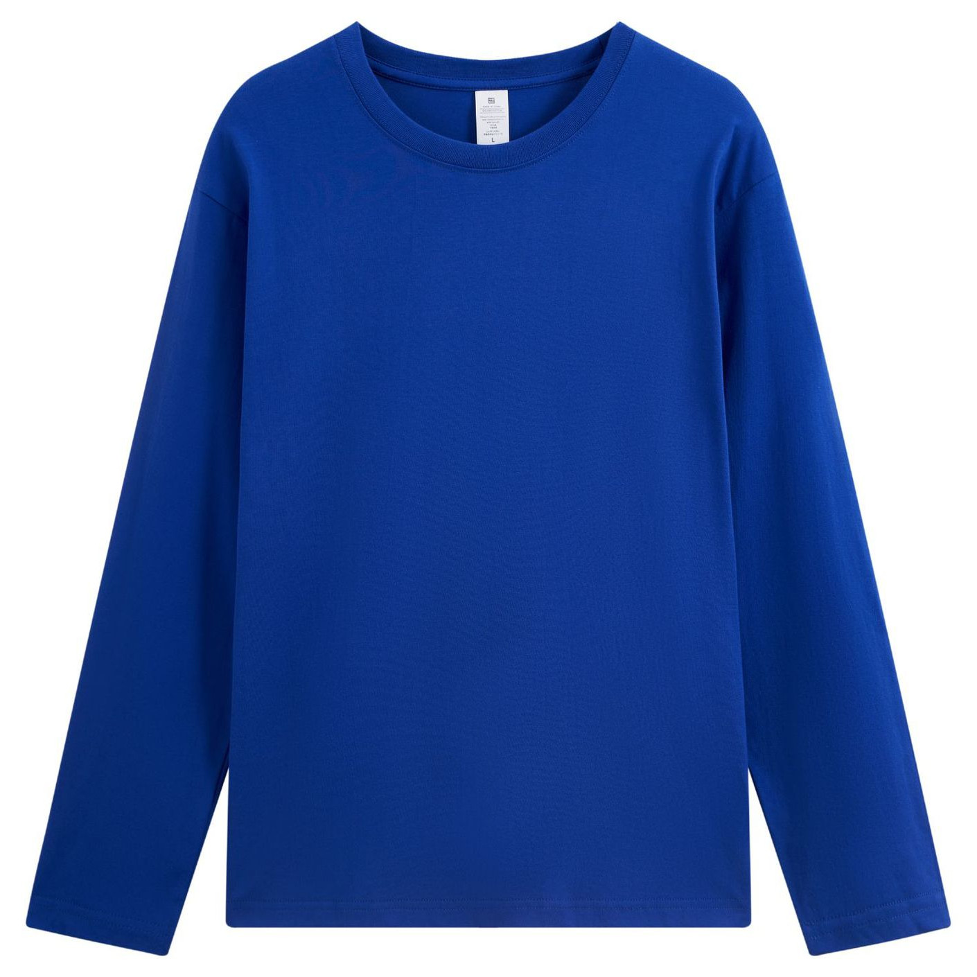 pure 100% combed cotton T-shirt long sleeve crew neck Klein blue pure 100% combed cotton T-shirt long sleeve crew neck Klein blue