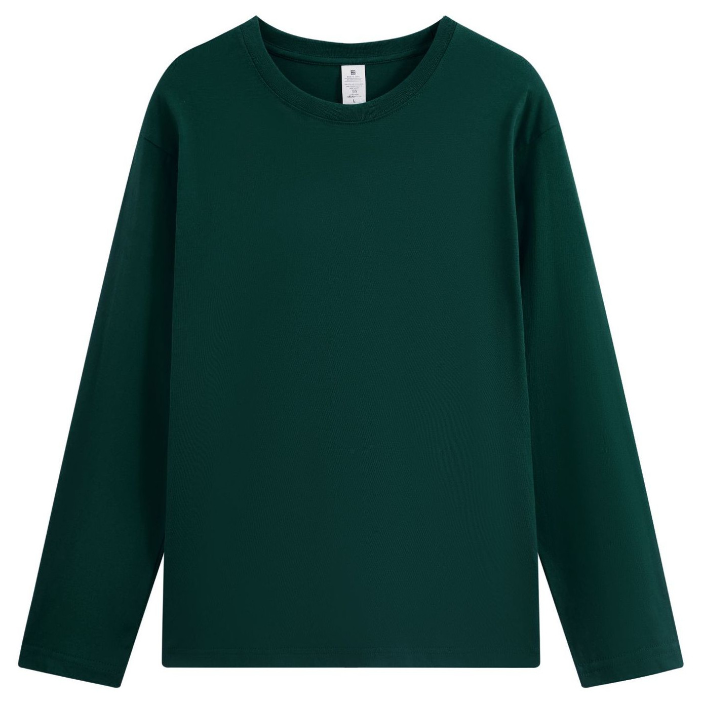 pure 100% combed cotton T-shirt long sleeve crew neck dark green pure 100% combed cotton T-shirt long sleeve crew neck dark green