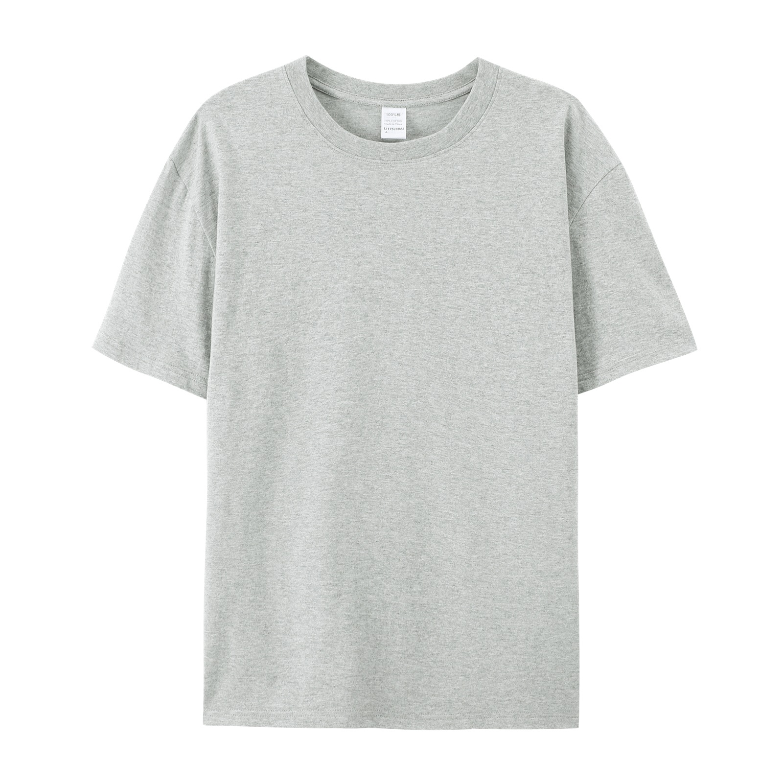pure 100% cotton T-shirt short sleeve crew neck light gray