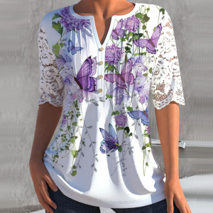 women's lace half sleeve floral summer casual top wholesale no minimum