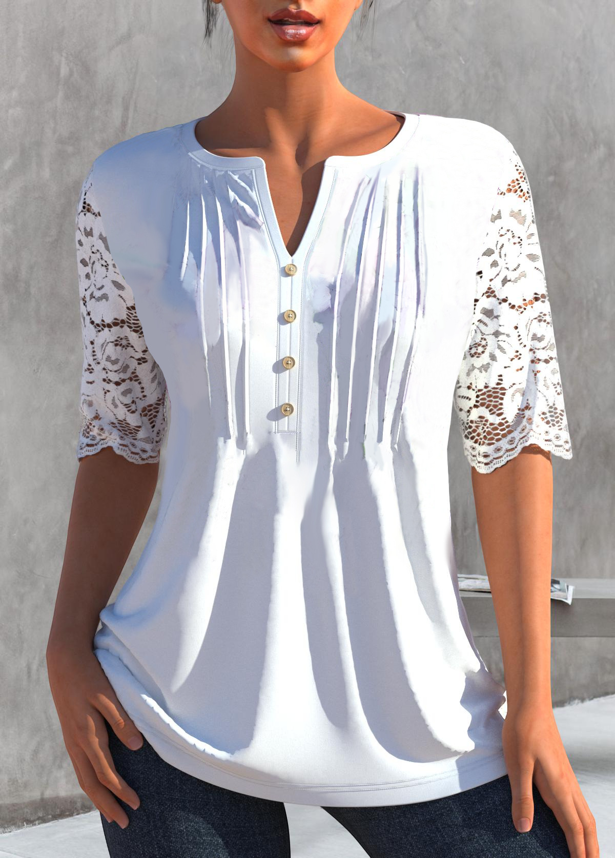 women's spring summer top lace half sleeve v-neck butterfly floral shirt women's spring summer top lace half sleeve v-neck butterfly floral shirt