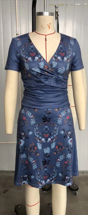 women's co-ord set 2-piece outfit top skirt short sleeve wrap collar