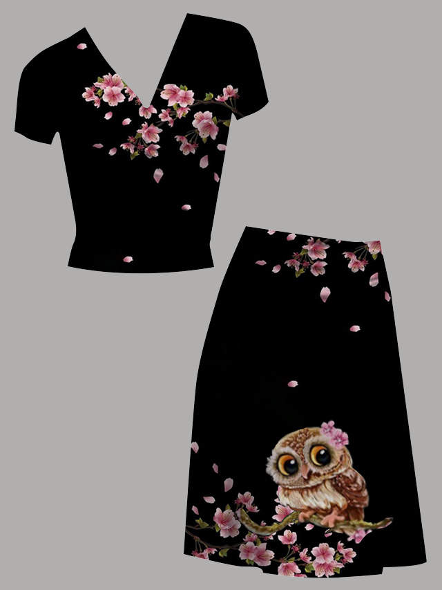 women's co-ord set 2-piece outfit top skirt short sleeve wrap collar