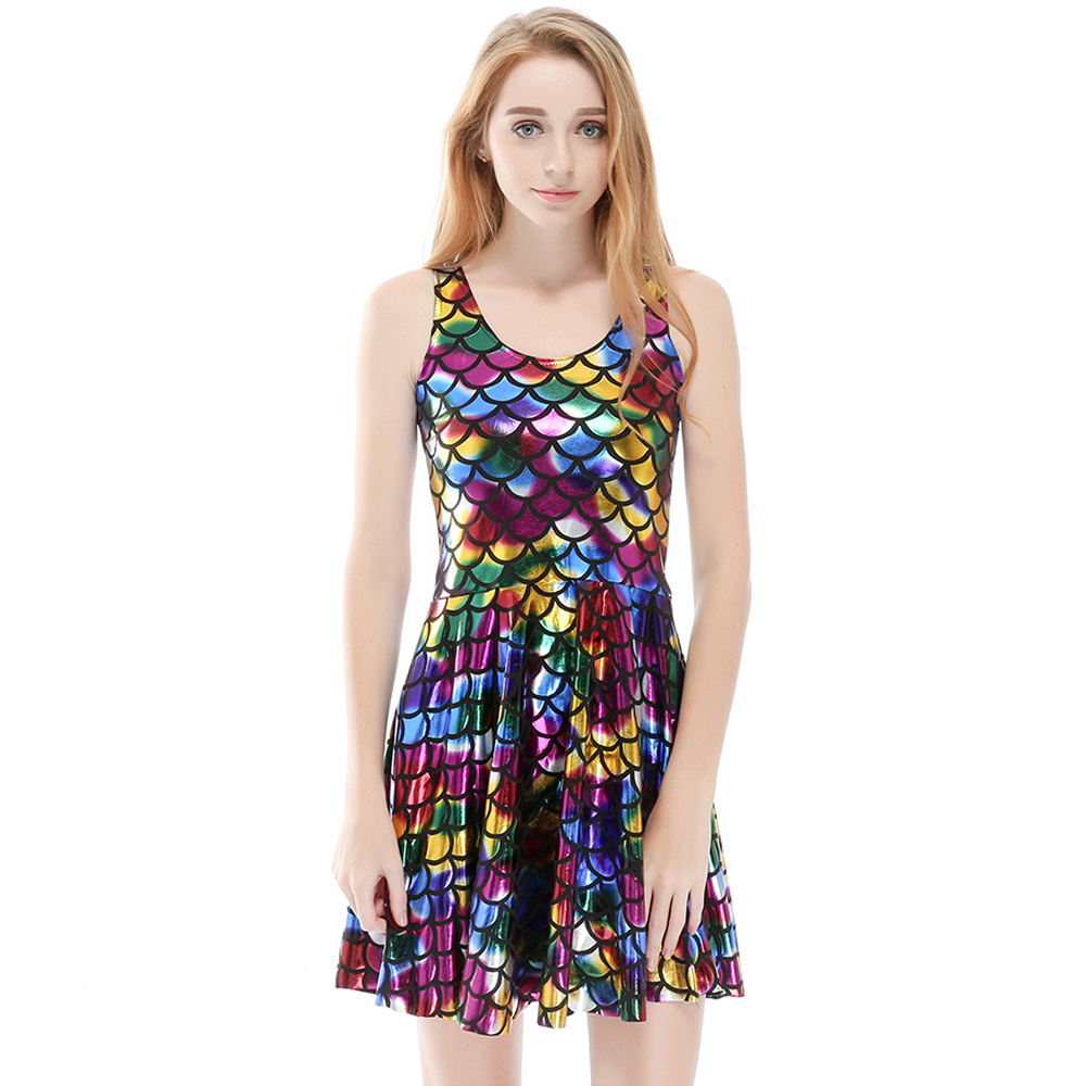 women's fish scale mermaid summer mini dress sleevelsss dragon rainbow women's fish scale mermaid summer mini dress sleevelsss dragon rainbow