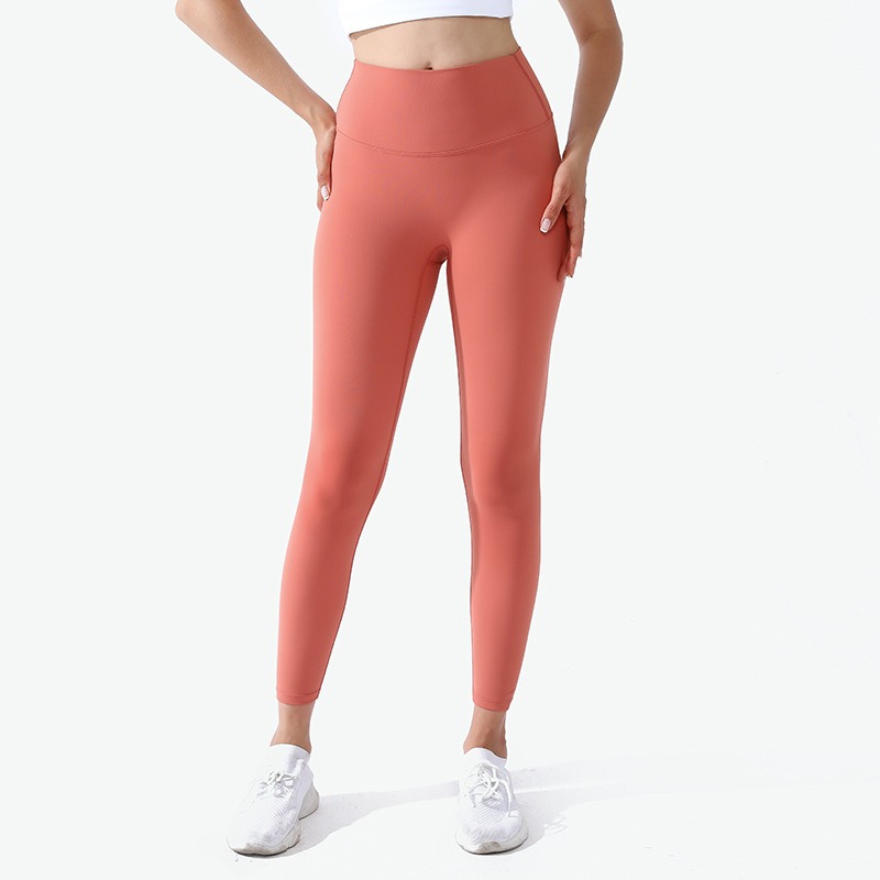 coral red naked feeling yoga workout gym leggings high waist wholesale