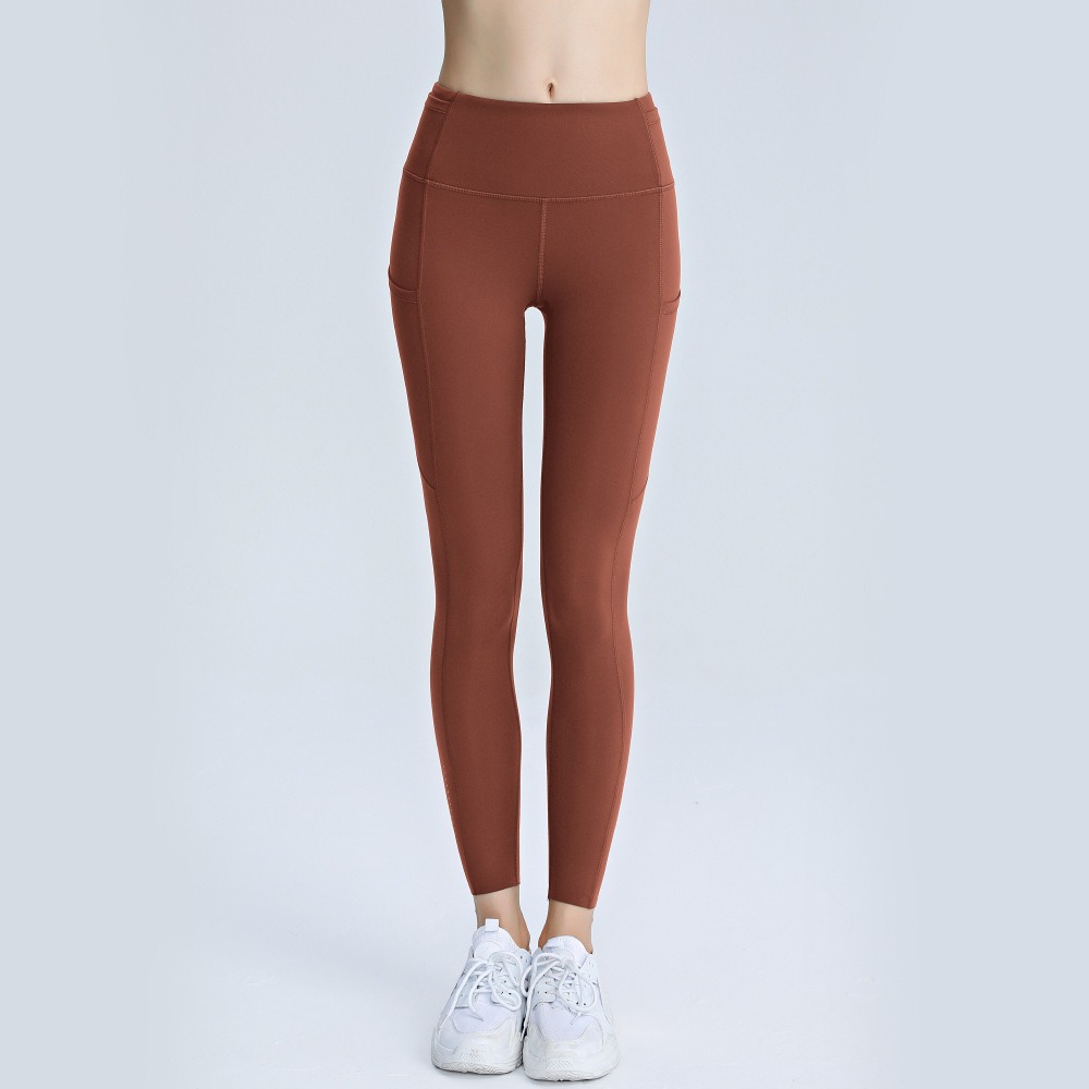 brown running leggings with phone pockets yoga pants gym workout