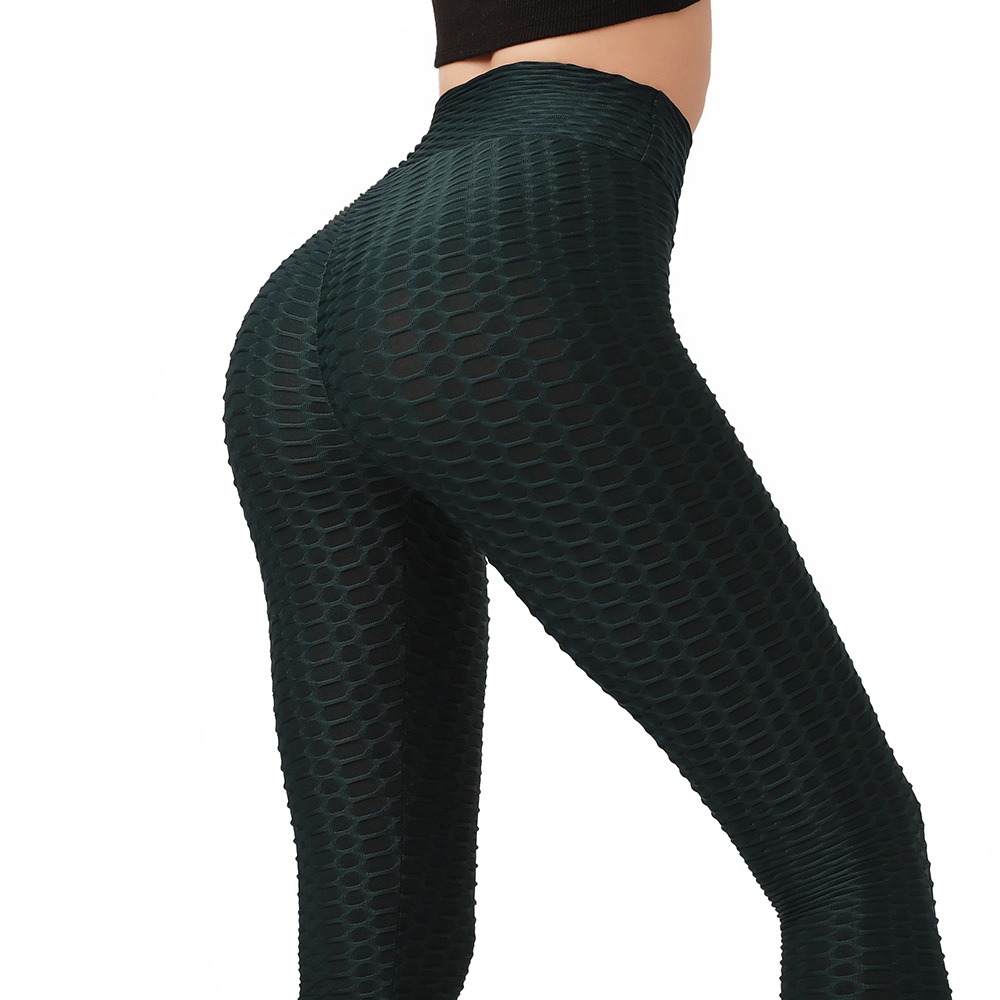 Dark Green tiktok honeycomb butt crack leggings waffle bubble yoga sports pants wholesale