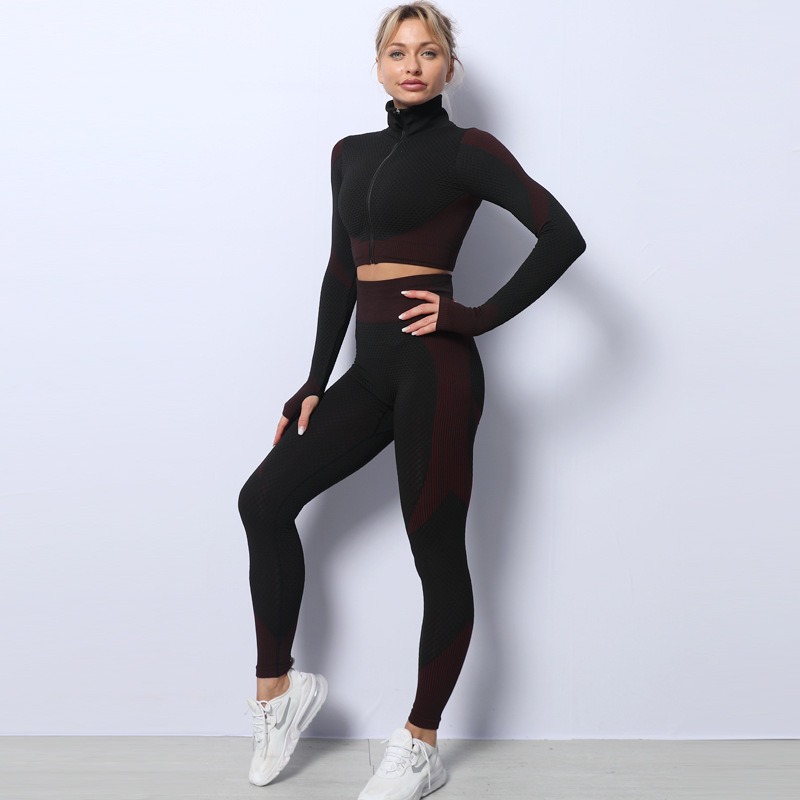 wine red workout outfit set tracksuit crop top leggings yoga clothes wholesale