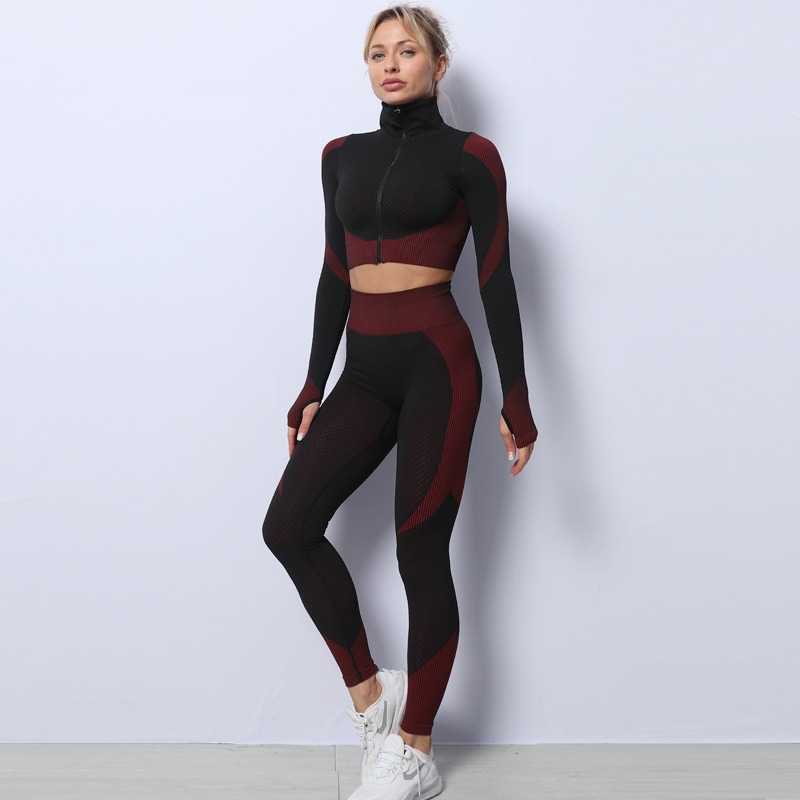 red workout outfit set tracksuit crop top leggings yoga clothes wholesale