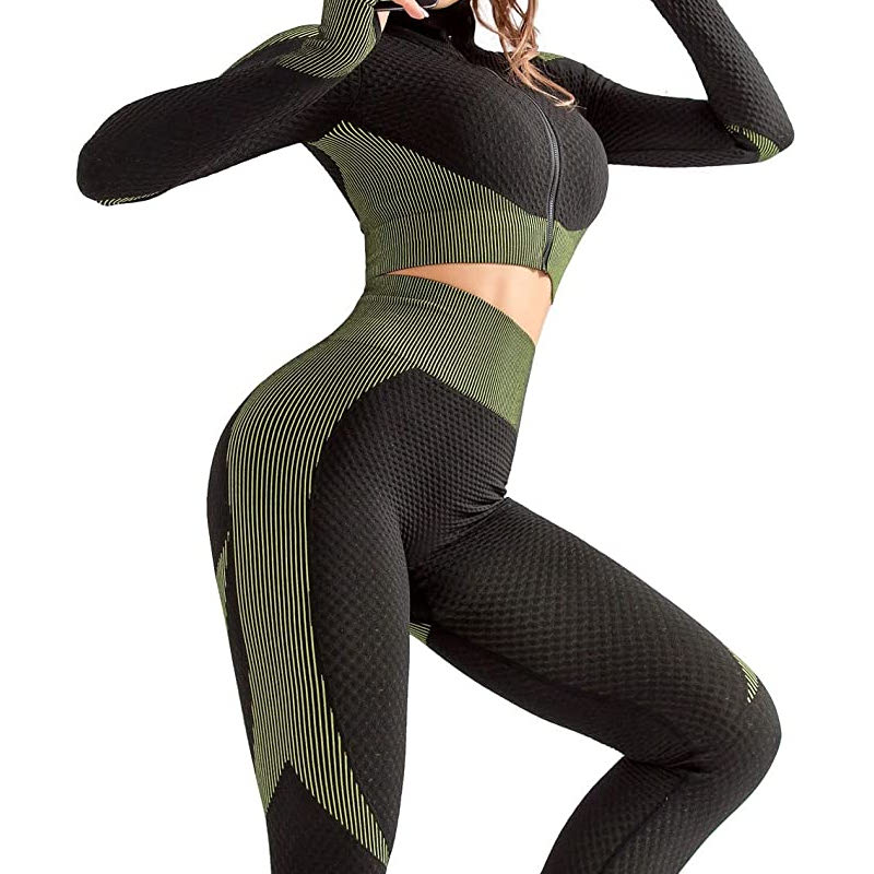 hot workout outfit set tracksuit crop top butt lifting leggings yoga exercise running